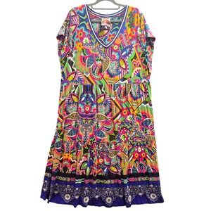 Johnny Was The Janie Tiered Midi Dress Paisley Print V Neck Flutter Sleeve XXL